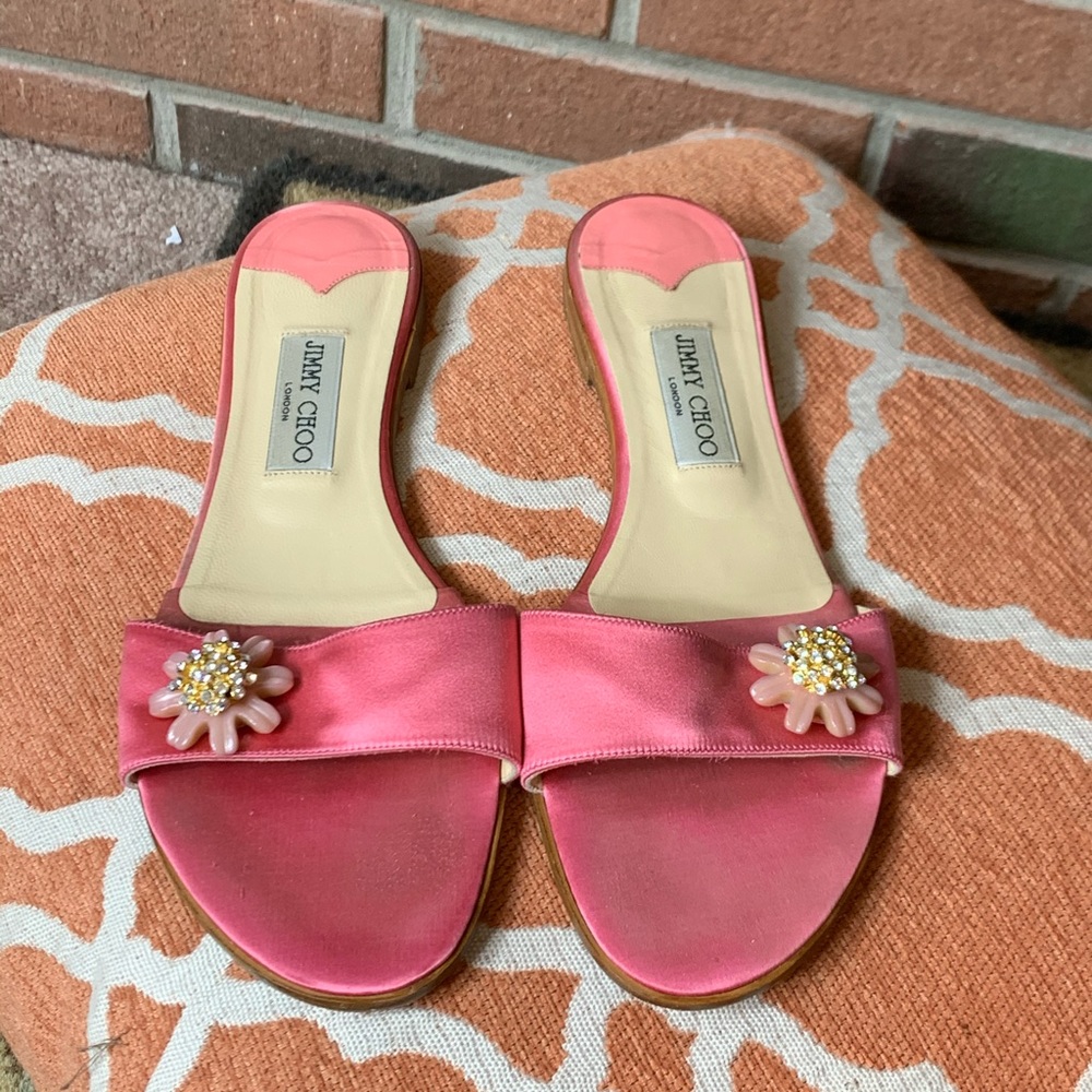 SOLD Jimmy Choo pink crystal flower slides - Picture 4 of 12